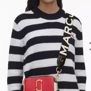 Striped Sweater with Red Crossbody Bag